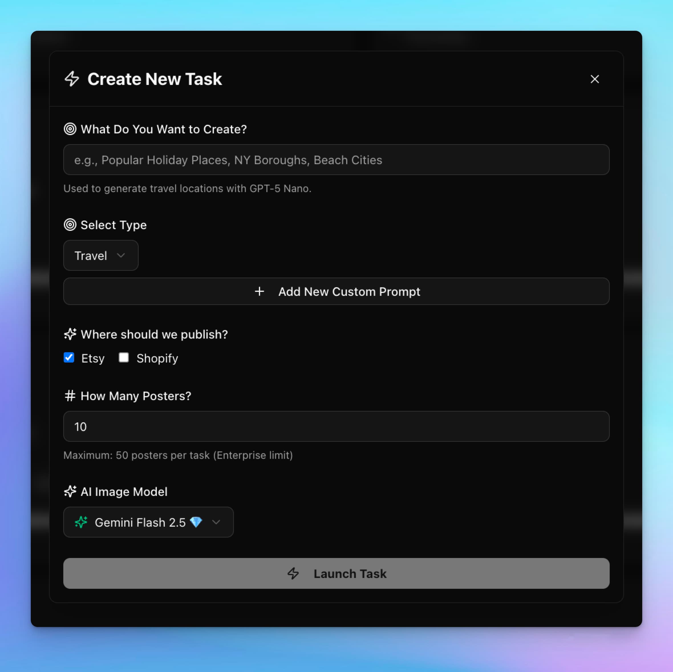 Artomate AI Tasks List Page