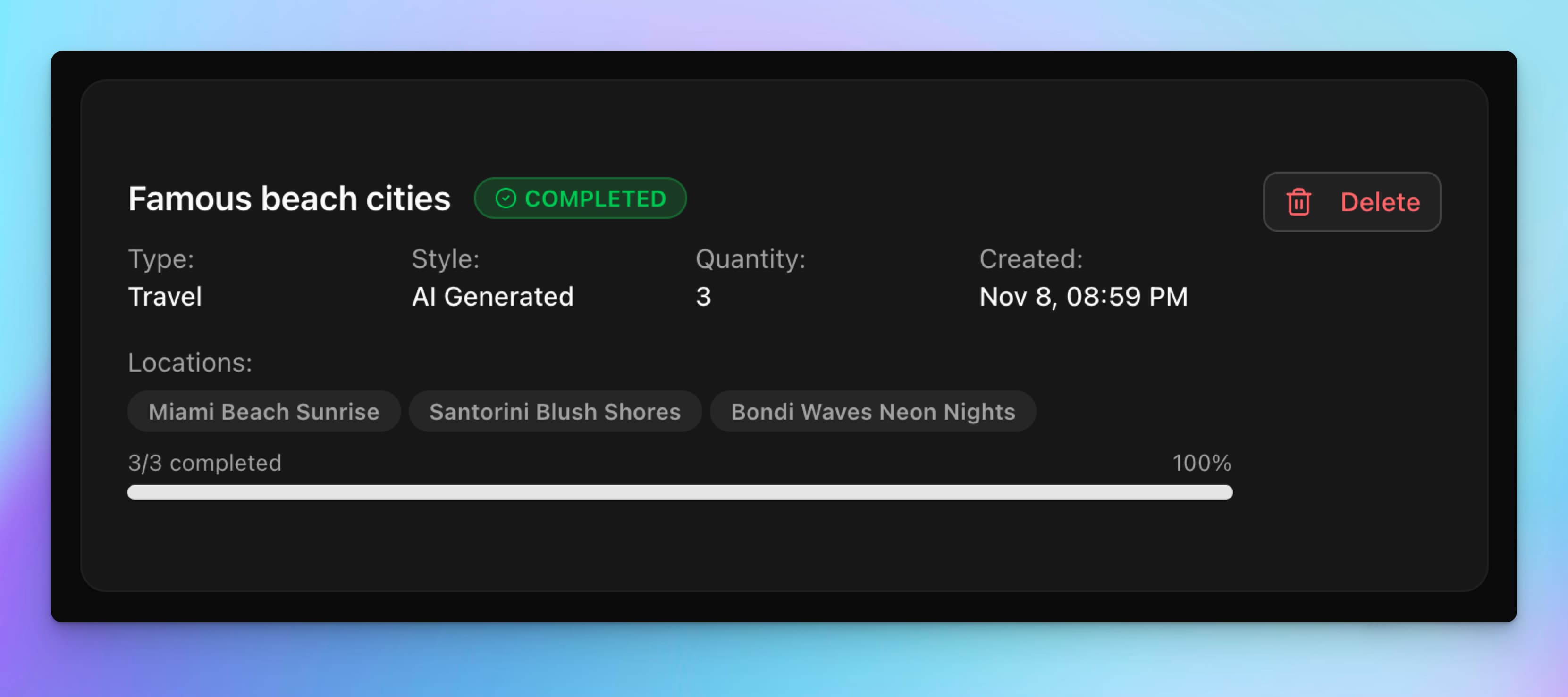 Artomate AI Tasks Progress View